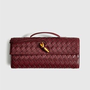 Woven Leather Clutch with Gold Knot Accent - Burgundy